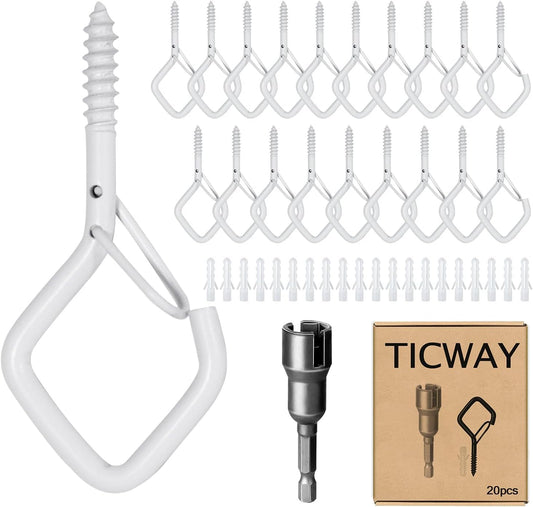Ticway 20 PCS Q-Hanger Hooks for String Lights, Ceiling Hooks for Hanging Plants, Wind Chimes, Bird Feeders, Lanterns, Christmas Decorations (Square Hanger)