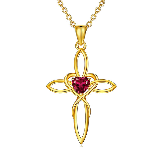POIUY Celtic Knot Cross Birthstone Necklace for Women Dainty Irish Infinity Heart Pendant Cross Jewelry Anniversary Valentines Birthday Mothers Day Gifts for Mom Wife Her