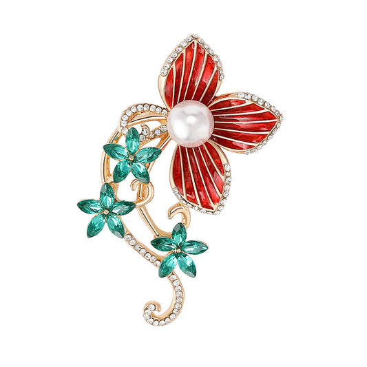 Camellia Flower Brooch for Women Rhinestones Pearl Flower Brooches Floral Pin Sweater Coat Dress Accessories Gifts for Mother's Day Party Wedding
