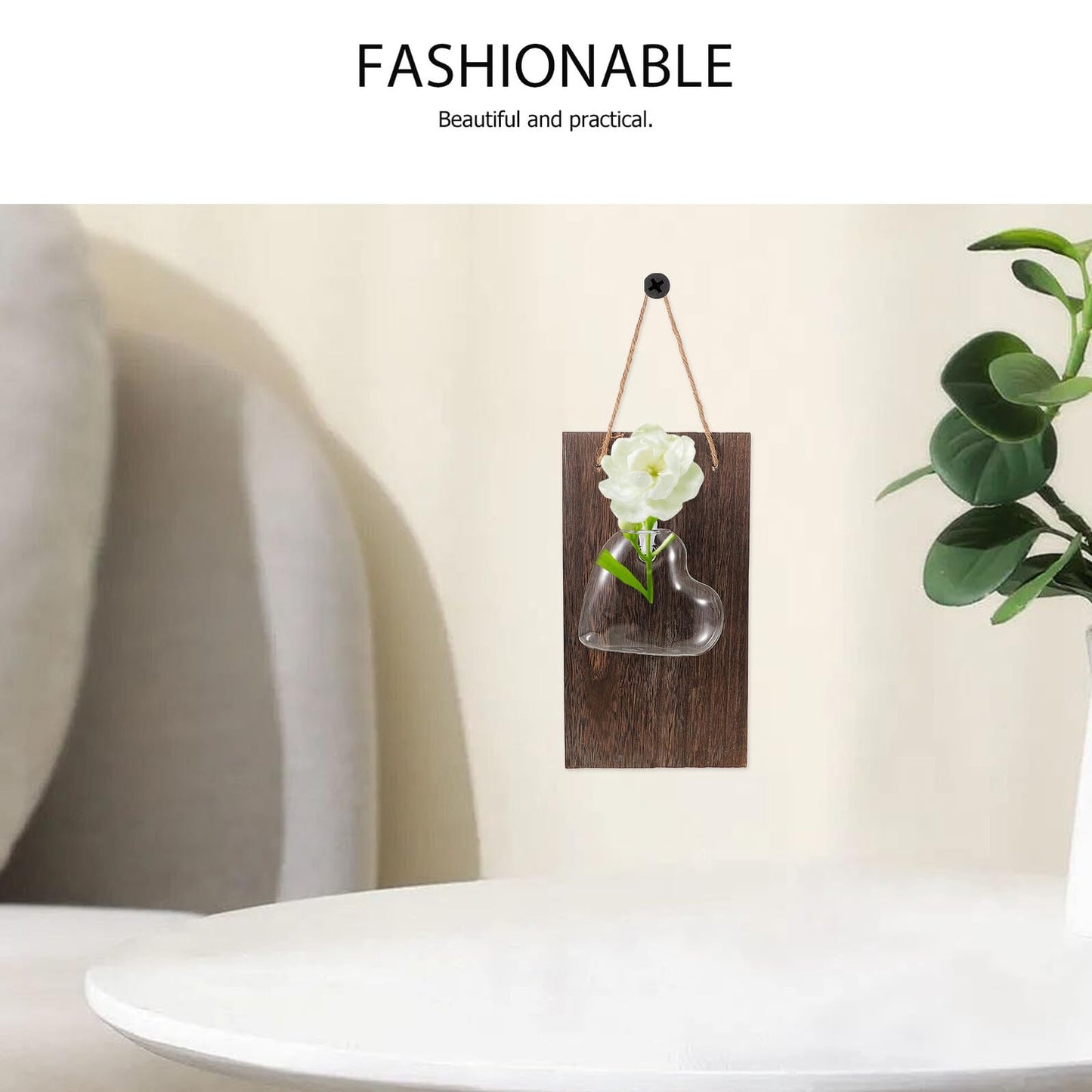 ifundom Wall Mounted Hydroponic Glass Vase with Wooden Stand, Small Flower Pot for Indoor Plant Propagation and Home Décor, Creative Hanging Terrarium Planter for Living Room and Office
