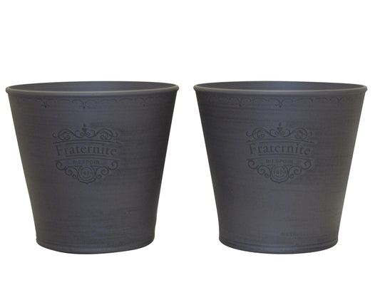 Plaster Planter with Bottom Drain Hole - 9.25" Diameter - Designer Quality Flower Planter Pots - Set of 2 (Dim Grey)