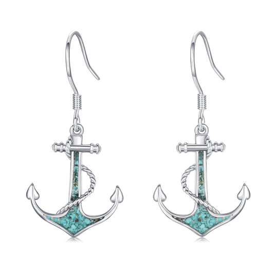 YYmqmq Anchor Earrings for Women 925 Sterling Silver Nautical Dangle Drop Earrings Turquoise Beach Themed Ocean Jewelry Gifts for Friends