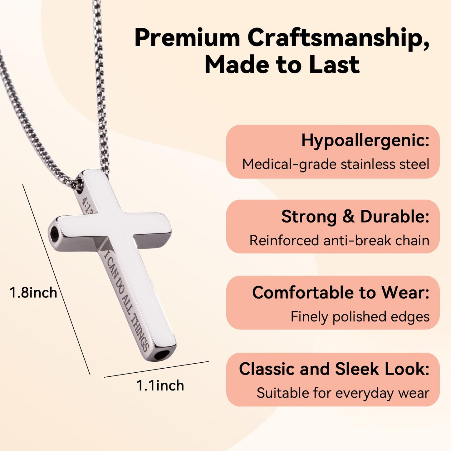 FUNPAR Cross Breathing Necklace for Anxiety Relief and Relaxation, Breathlink Design Quit Smoking Aid, Stainless Steel Mindfulness Tool to Calm, Stylish Wellness Gift for Adults(Silver 1:8)