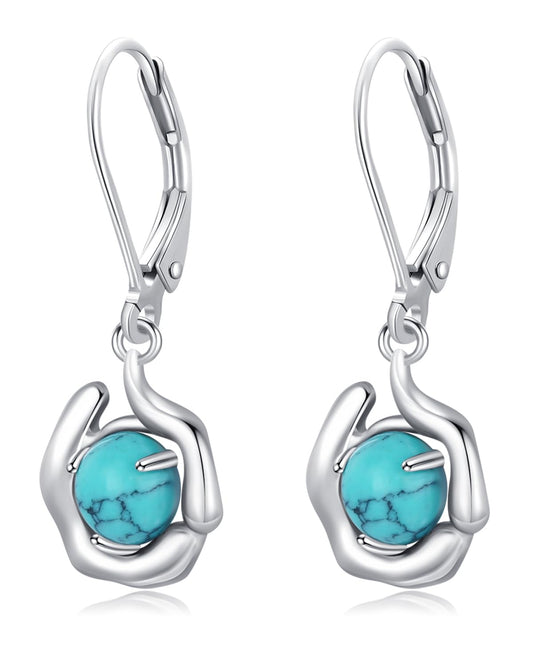 Turquoise Jewelry for Women-Genuine Turquoise Leverback Earring 925 Sterling Silver Dangle Drop Earrings Vintage Gifts for Valentine/Mother's Day/Christmas