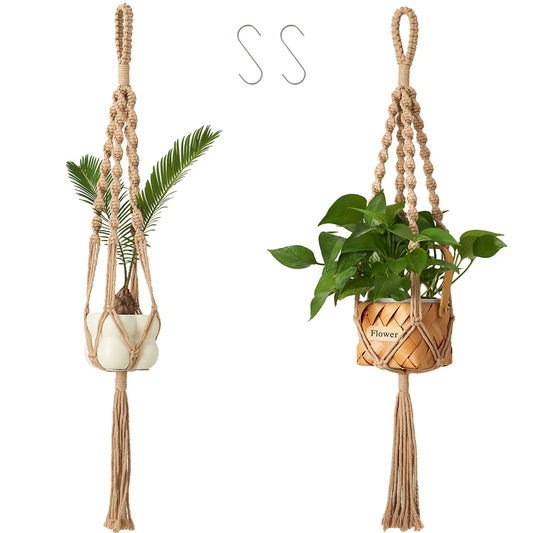 Nashibowu 2Pcs Macrame Plant Hangers (27.56”) Indoor & Outdoor, Boho Hanging Planters for Indoor & Outdoor Plants, Macrame Wall Hanging Decor for Flower Pots & Baskets (Pots Not Included)