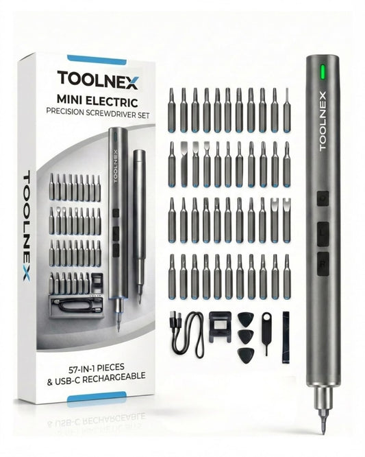 TOOLNEX Mini Electric Screwdriver Set – 57 in 1 Precision Cordless Rechargeable Driver with LED & 48 Magnetic Bits – Compact Power Tool for Electronics, DIY & Home Repair