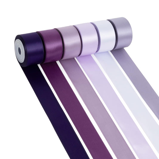 Purple Ribbon 1 Inch Lavender, Lilac, Amethyst, Dark Purple Double Faced Satin Ribbon for Flower Bouquet, Gift Wrapping, Wedding Invitation, Bows, Crafts, Gift Bags - 30Yards