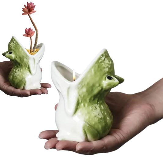 YQLDAHU Cartoon Frog Planter - Ceramic Succulent Planter Pot with Drainage, Cute Home Decor Gift for Plant Lovers, Indoor/Outdoor Mini Flower Pot for Desk, Garden, Windowsill by Home-n-Gifts 1pcs