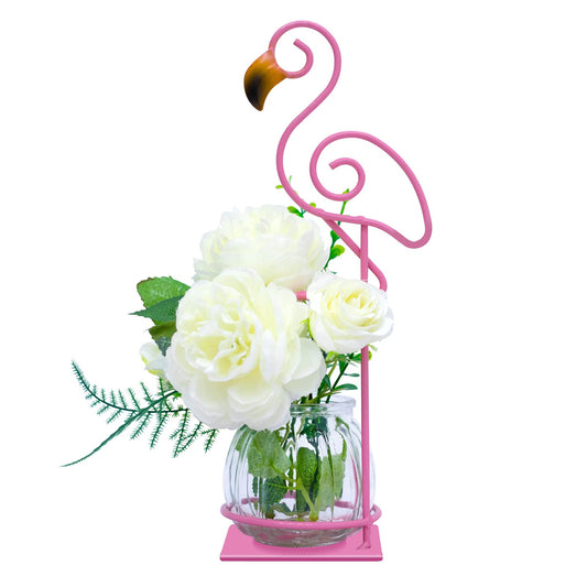 Joyathome Desktop Glass Planter Vase Holder, esktop Glass Planter Hydroponics Vase，Metal Flamingo Plant Terrarium， Stand for Plants Creative Decorations for Home Patio Lawn Garden