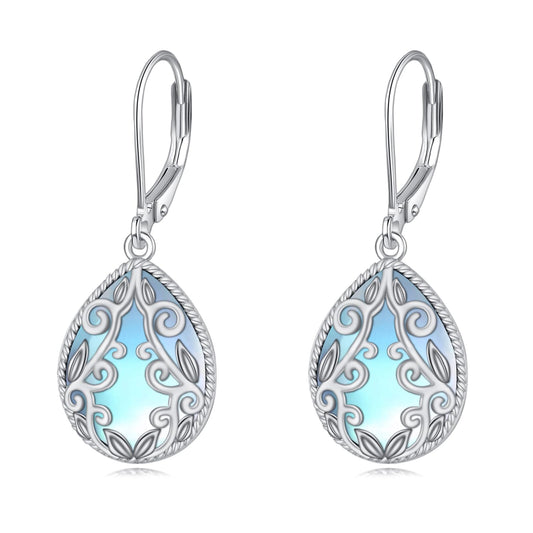 Filigree Earrings for Women 925 Sterling Silver Moonstone Drop Teardrop Earrings Jewelry Gifts for Women