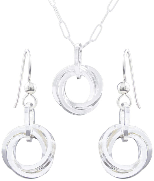 Tahmi Real Sterling Silver 925 Everyday Jewelry Set for Women | Minimalist Necklace & Dangle Earrings | Classic Silver Jewelry Gift For Her, 18"