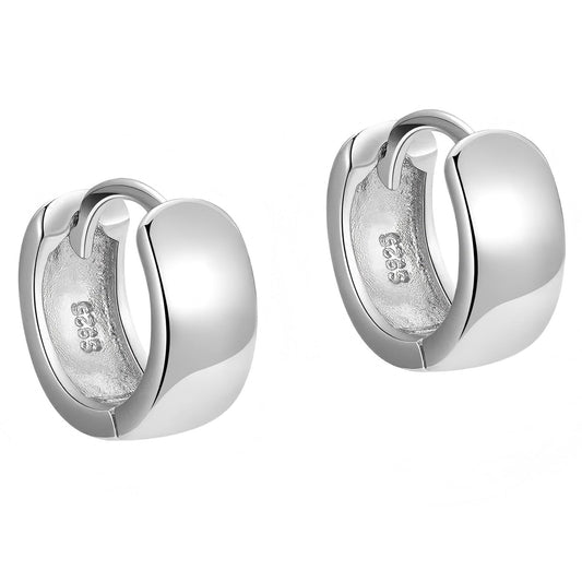 Italian Sterling Silver Earrings for Men Hoop Huggie Earring Polished, Jewelry for Alentine's Day, Father's Day, Thanksgiving Gifts, Birthday Presents (Wide shiny hoop)