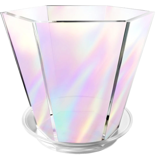 HappyDino Acrylic Indoor Plant Pot with Drainage 6 inch Plant Pot Small Planter Box Outdoor with Saucer for Succulent, Decorative and Colorful, Iridescent
