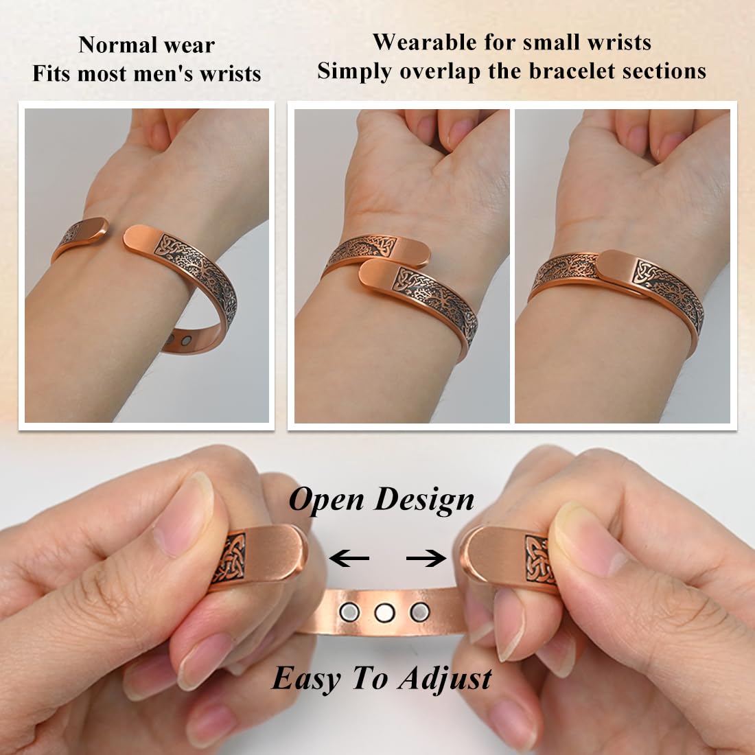 Vicmag Copper Magnetic Bracelet for Men Magnetic Bracelets 9X Ultra Strength Magnets Tree of Life Pattern Adjustable 99.9% Solid Pure Copper Present