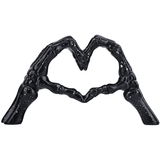 Black Hand Bone Sculpture Love Decoration, Halloween Skeleton Couple Statue, Heart Hand Ornament Suitable for Living Room Coffee Table, Dining Table, Bookshelf, Shelf, Entryway Desktop.