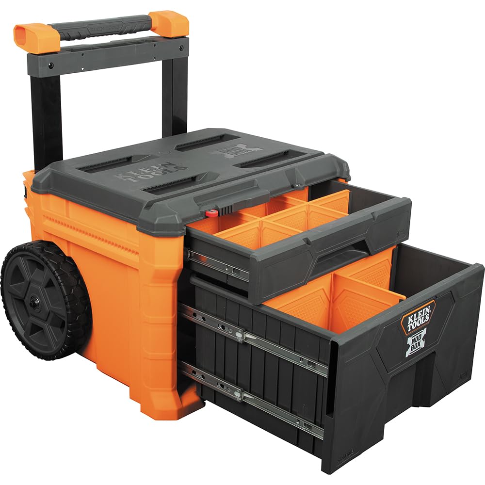 Klein Tools 54801MB MODbox Rolling Drawer Tool Box, Heavy-Duty Double Drawer Tool Organizer, Deep Stackable Set