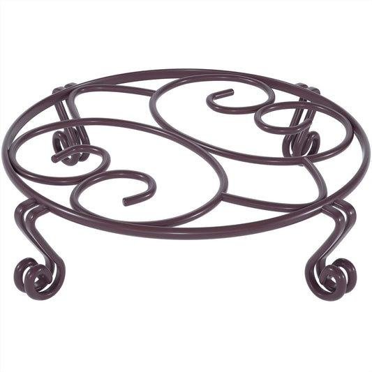 Yimobra Original Patented Plant Stand for Flower Pot Heavy Duty Potted Holder Indoor Outdoor, Metal Rustproof Iron Garden Container Round Supports Rack for Planter, Brown, 11.8 Inches