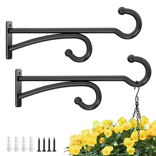 pickpiff 14-Inch Plant Hooks for Hanging Baskets: Plant Hangers Outdoor Indoor, Planters Wall Brackets for Hanging Plants, Bird Feeders, Wind Chimes, Bird Houses, Flower, Metal, Black
