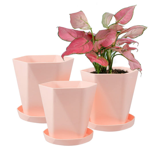 Sun-E Planters for Indoor Plants Flower Pots 7.6/6.5/5.1Inch Set of 3 Plant Pots for Outdoor with Drainage Holes and Saucers Modern Decorative Gift Idea (Sakura Pink)