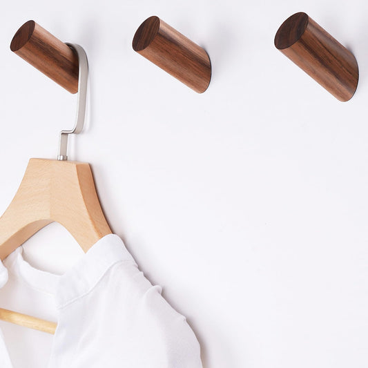 Felidio Wood Wall Hooks, 3 Pack Rustic Coat Hook Wall-Mounted, Decorative Hooks for Hanging Coats Hats Towels Robes Hat Rack for Wall (Walnut Wood)