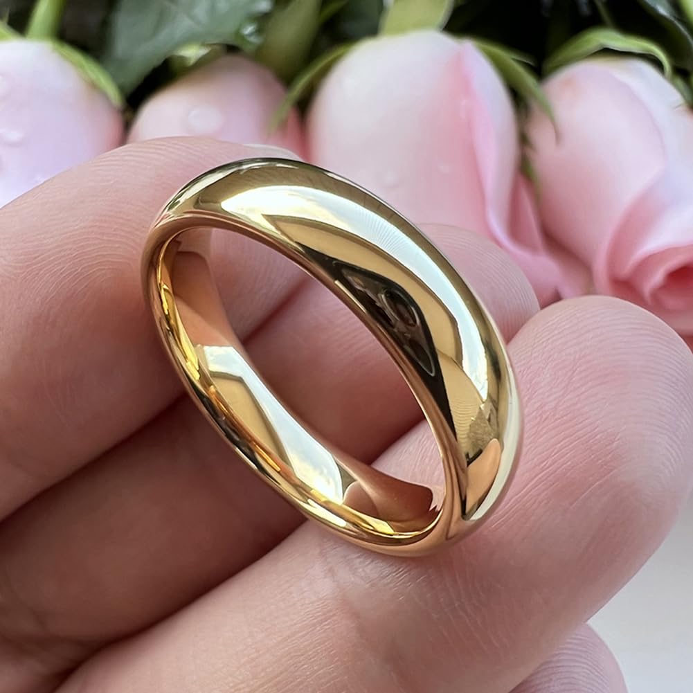 TUTISS 5mm Gold Tungsten Rings for Men Women Engagement Wedding Bands Domed Polished Comfort Fit Size 12