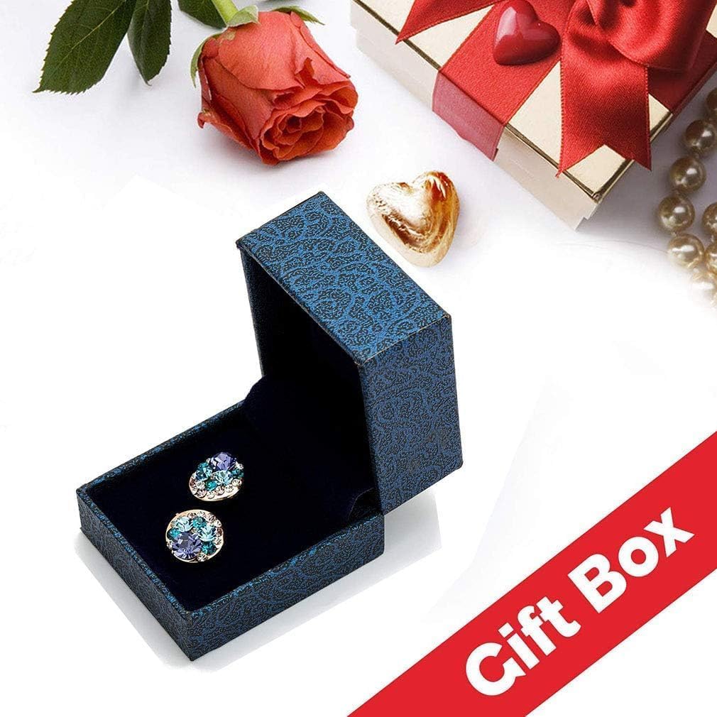 Multicolored Austrian Crystal Rhinestone Stud Earrings for Women Fashion S925 Sterling Silver Hypoallergenic Jewelry (Blue Green Crystals/Rose Gold-tone)