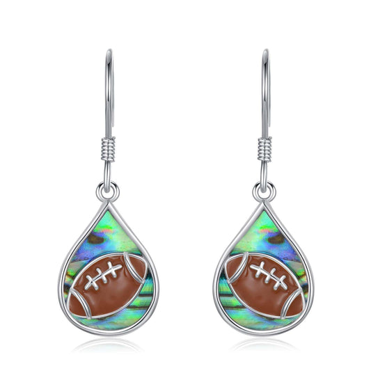PROESS Abalone Shell Teardrop Football Earrings S925 Sterling Silver Rugby Dangle Earrings for Women Player Fans Sport Athletes Jewelry Gifts