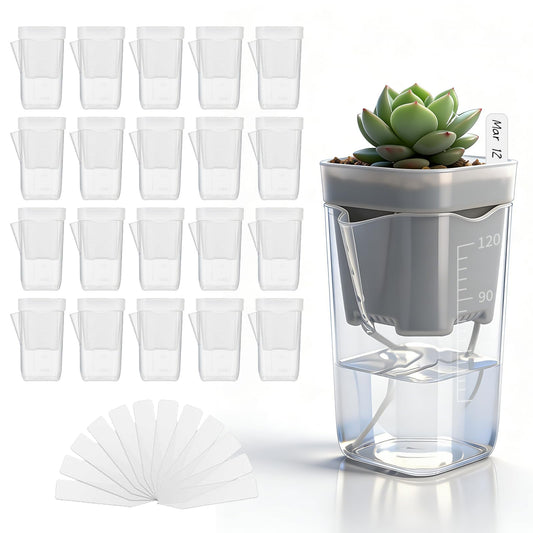 20 Pack 2.5“ Mini Self Watering Pots for Indoor Plants, Small Clear Plastic Planters with Water Level Indicator & Drainage Holes, Perfect for Alocasia Corm Propagation, Seedling, Cuttings (20, 2.5“)