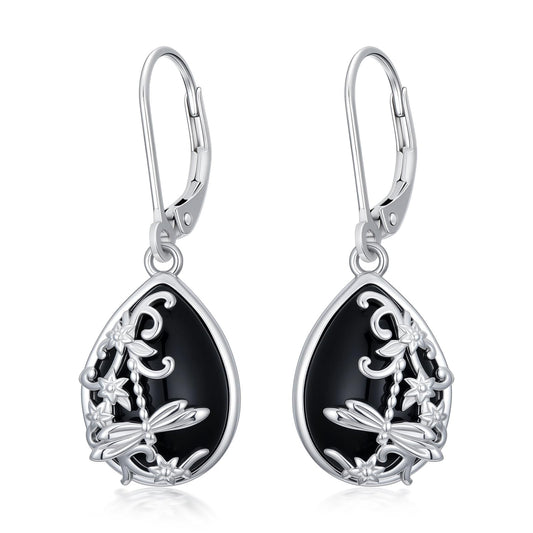Dragonfly Filigree Earrings Black Onyx Earrings for Women 925 Sterling Silver Dragonfly Filigree Gift Black Onyx Dangle Drop Jewelry Mothers Day Gifts for Mom Girlfriend Wife