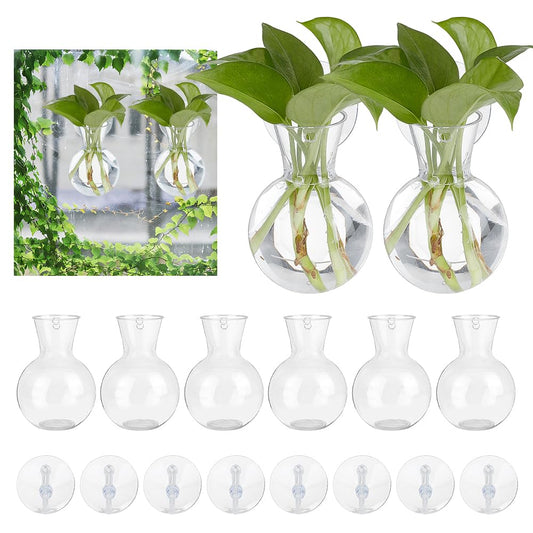 Doodlream 8 PCS Window Hanging Propagation Stations, Glass Water Planting Vases with Suction Cups, Window Wall Hanging Hydroponic Plant Terrariums for Pothos Ivy Herbs, Indoor Home Garden Decor