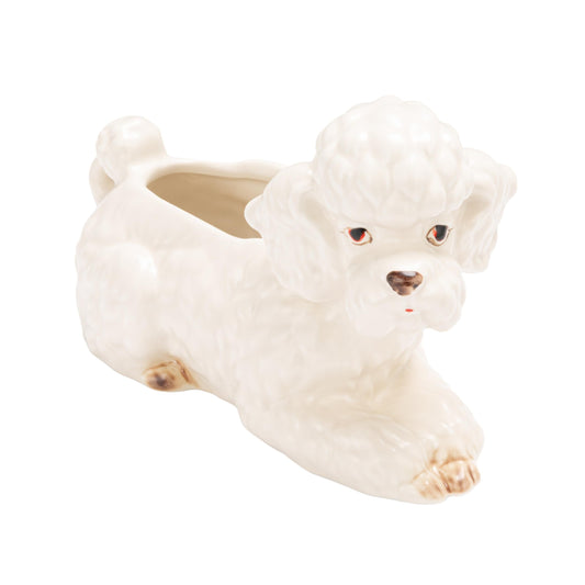 Creative Co-Op Vintage Reproduction Poodle Planter in Hand-Painted Stoneware, White, Brown, and Black Finish