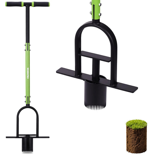 WORKPRO 36" Bulb Planter Tool, Long Handle Sod Plugger, Grass Plugger Tool with Serrated Base, Dual Pedals, Garden Tool for Planting, Transplanting, Weeding, Digging Holes for Tulips, Daffodils