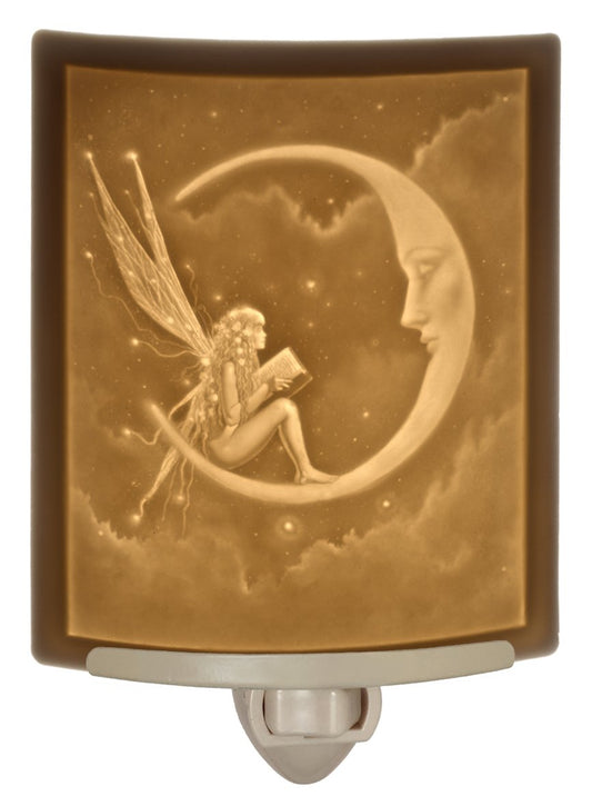The Porcelain Garden Reading Fairy Night Light, Porcelain Lithophane Story Fairy, Decorative Wall Plug-in for Nursery, Bedroom, Kitchen, Bath