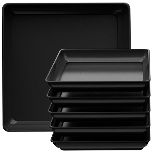 Tectsia Square Plant Saucer 10 Inch 5 Pack, Planter Trays for Flower Pots, Plant Water Catcher Drip Dishes, Plastic Bottom Watering Plates Indoors and Outdoors - Black