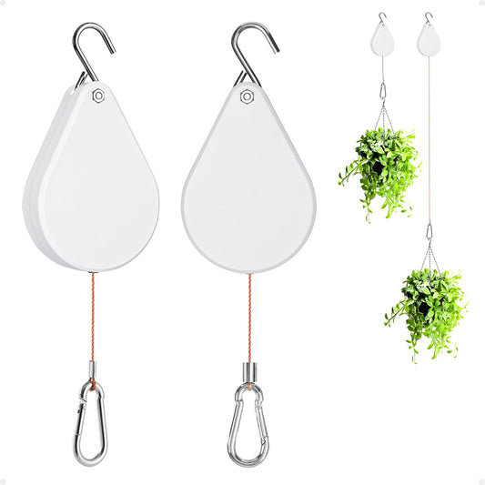 Kitwinney Retractable Plant Hanger - Upgrade Plant Pulleys for Hanging Plants, Easy to Raise and Lower, Suitable for Garden Flower Pots, Hanging Planter, Bird Feeder（White, 2 PCS）