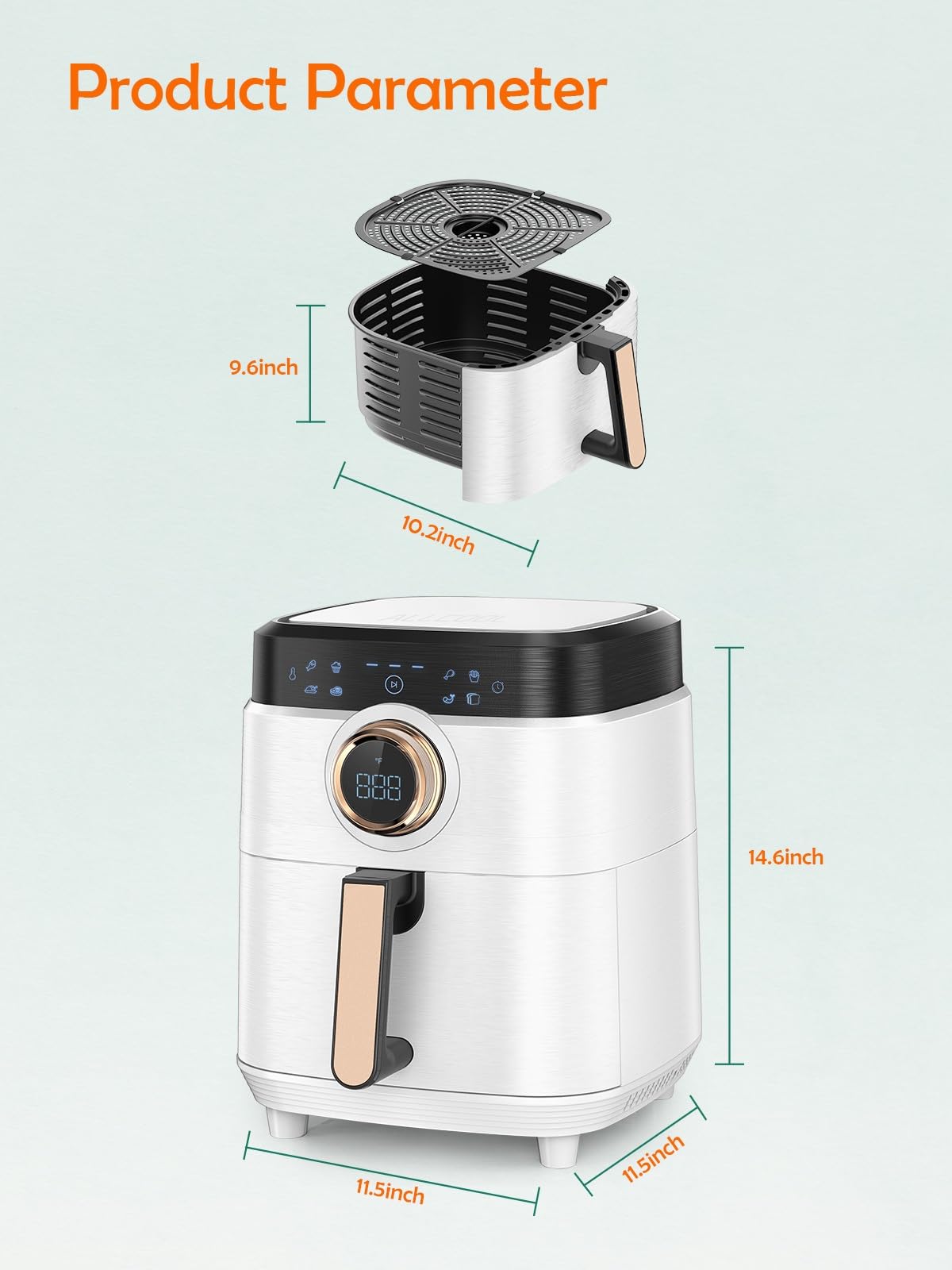 Air Fryer, ALLCOOL Airfryer Oven 8QT Large Air Fryer 1700W 8-in-1 with Touch Screen Air Fryers Dishwasher Safe Nonstick Tray Freidora de Aire 32 Recipes BPA & PFOA Free White Air Fryer