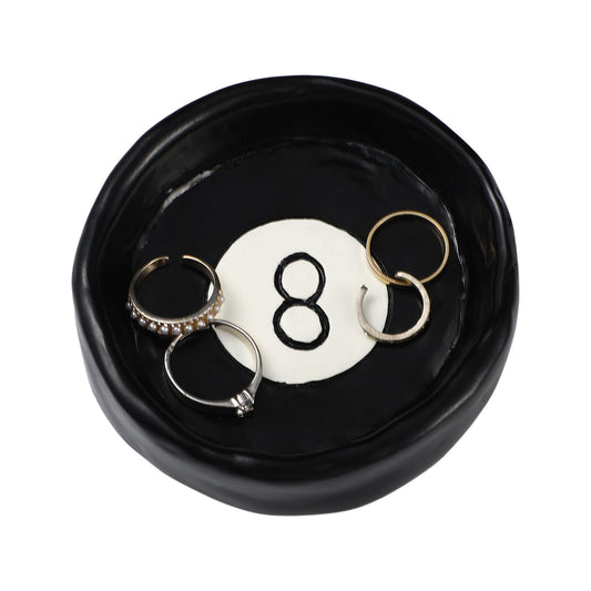 Roowest Black Ball 8 Jewelry Tray Trinket Dish 8 Ball Jewelry Tray Dish Desk Decor Resin Earrings Necklaces Watch Key Home Decor Gift for Women Cute Plate Bowl Room Aesthetic
