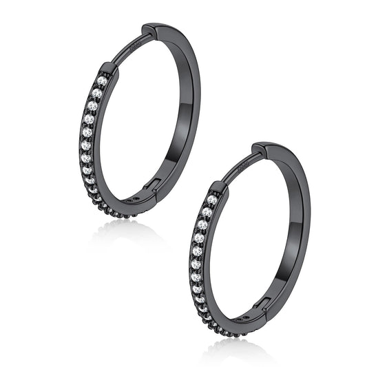 FaithHeart Cubic Zirconia Hoop Earrings for Women, Black Hypoallergenic Huggie Hoop Earrings, Small Cartilage Earrings for Women 18mm, Send Gift Box