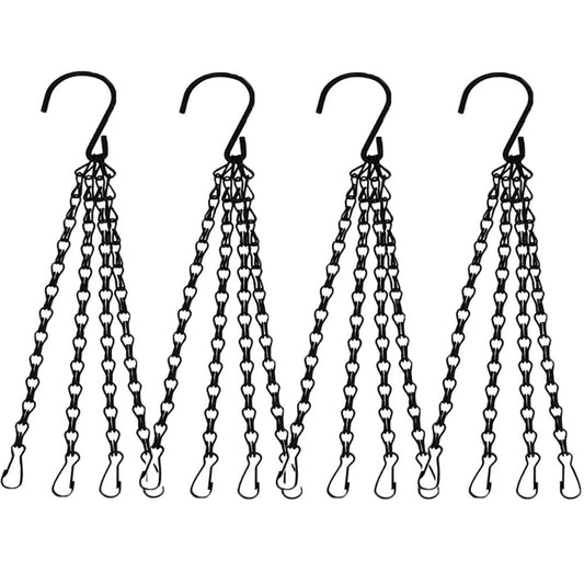 Andy's Orchids 4 Strand Metal Hanging Baskets Chain with Hooks, 4PCS 16inch Flower Plant Pot Chain, Indoor Outdoor Replacement Plant Hangers for Bird Feeders, Planters, Lanterns and Ornaments, Black