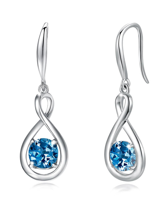 FANCIME London Blue Topaz Dangle Drop Earrings 925 Sterling Silver Infinity November December Birthstone Earring Fine Jewelry Birthday Mothers Day Gifts for Women Her
