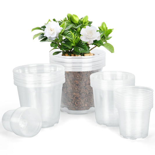 DUNPUTE 45 Pack 7/6/5/4/3 Inch Clear Nursery Pots for Plants, Clear Plastic Plant Pots with Drainage Holes, Transparent Variety Pack Flexible Garden Pot for Outdoor Indoor, Seed Starting Pots