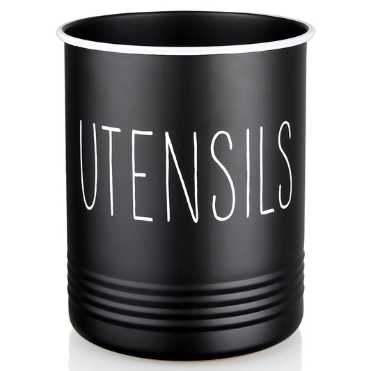 Kitchen Utensil Holder, 6.7" Utensil Holder for Kitchen Counter, Cooking Utensil Crock with Cork Bottom, Modern Farmhouse Decor, Countertop Utensil Storage Organizer Caddy, Black