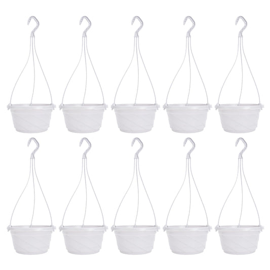 DOITOOL 10 Sets Hanging Planter Basket with Drainage Hole Round Flower Plant Pot Fence Railing Wall Planter for Ferns Ivy Crawling Plants Indoor Outdoor White