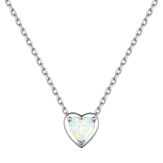 ChicSilver Opal Jewelry 925 Sterling Silver Created White Opal Heart Pendant Necklace for Women