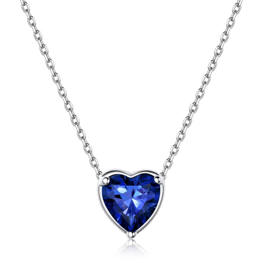 ChicSilver Sapphire Necklace for Women Navy Blue Necklaces for Women September Birthstone Necklace Love Heart Sapphire Jewelry