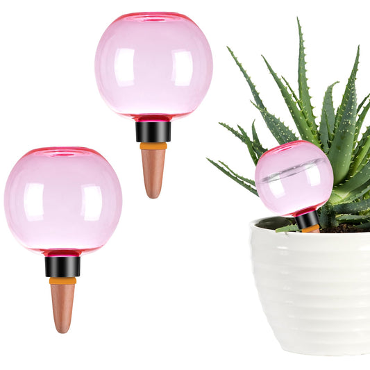Ansberta 2 Pack Self Watering Globes 17oz Large Plant Watering Globes Top Fill, Self Water Planter Insert Indoor/Outdoor Plastic Water Bulbs Slow Release Terracotta for Plants, Pink
