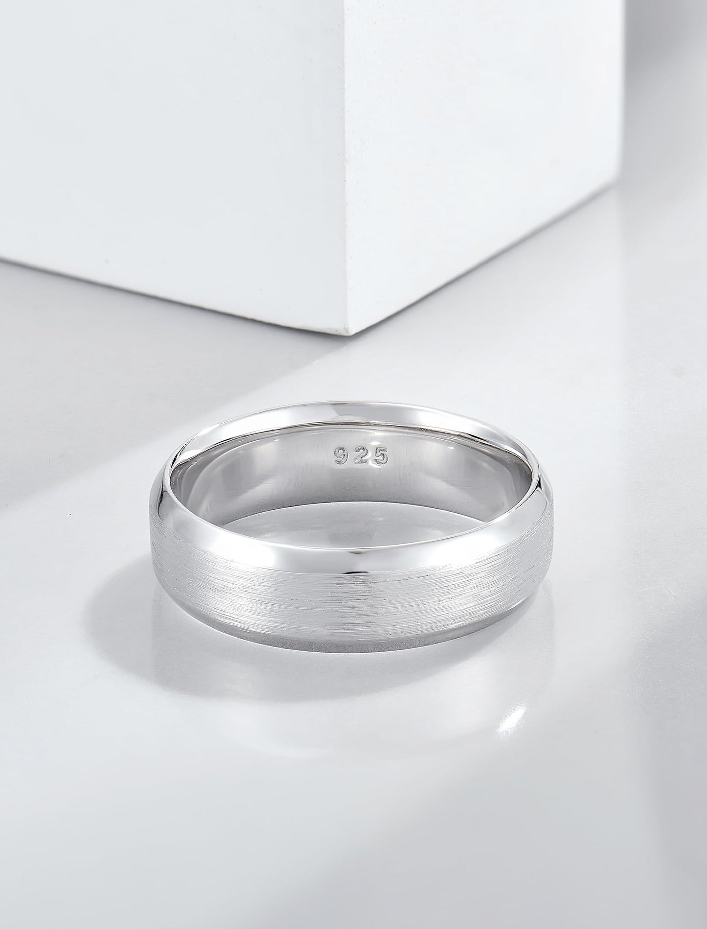 STARCHENIE 6mm Wedding Band, Solid 925 Sterling Silver Ring for Men, Brushed Matte Finish, Beveled Polished Edge, Comfort Fit Size 11