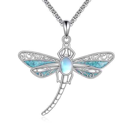 HKPATOP Dragonfly Necklace 925 Sterling Silver Dragonfly Turquoise Pendant Animal Jewellery Gift for Women