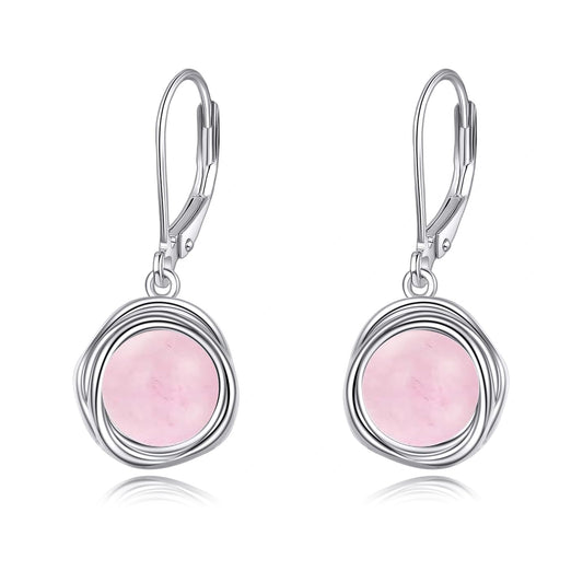 POPLYKE Rose Quartz Earrings Dangle for Women 925 Sterling Silver Leverback Earrings for Women Rose Quartz Jewelry Birthday