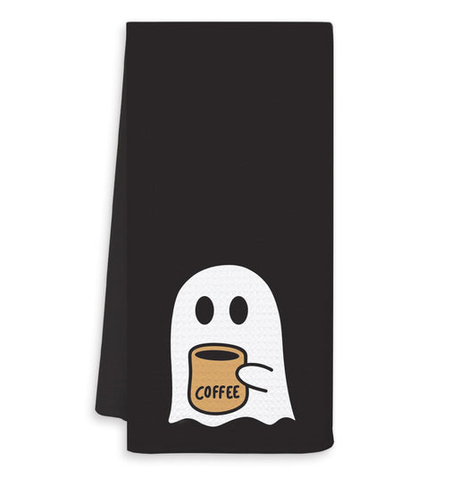 OSLYSOF Halloween Coffee Ghost Kitchen Towels, Ghost Gifts for Lovers Women Dish Tea Towels, Dark Academia Gothic Halloween Hand Towel for Coffee Bar Station Decor, 16x24 Inch